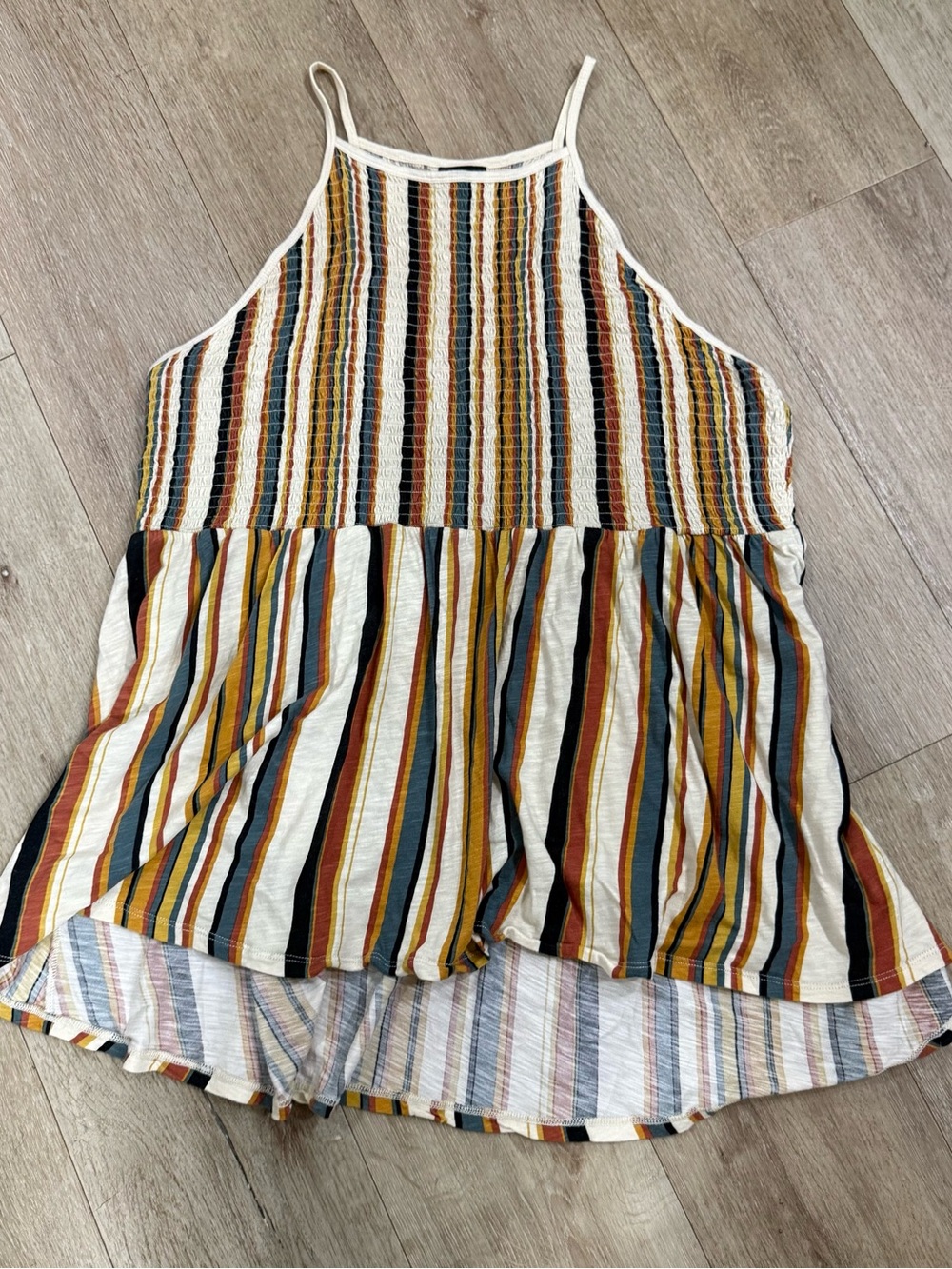torrid Cream Striped Smocked Tank with Pastel Accents